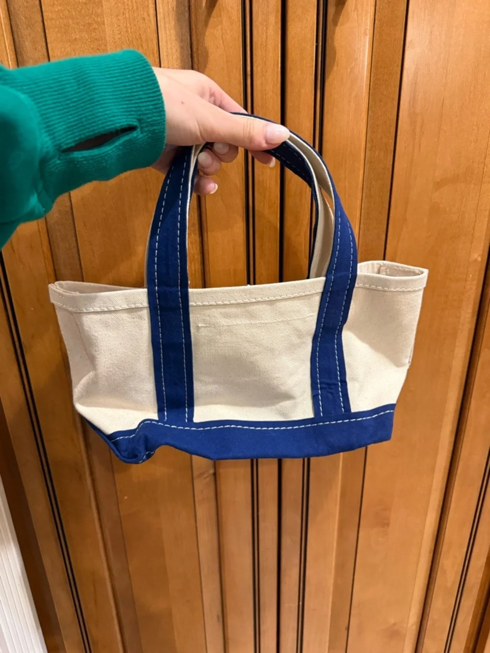 NWT Anthropologie Cream Canvas Baby Tote with Navy Handles and Sequin Initial F